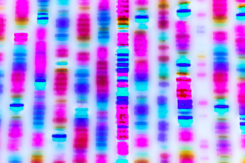 Colorful zoomed in film of DNA